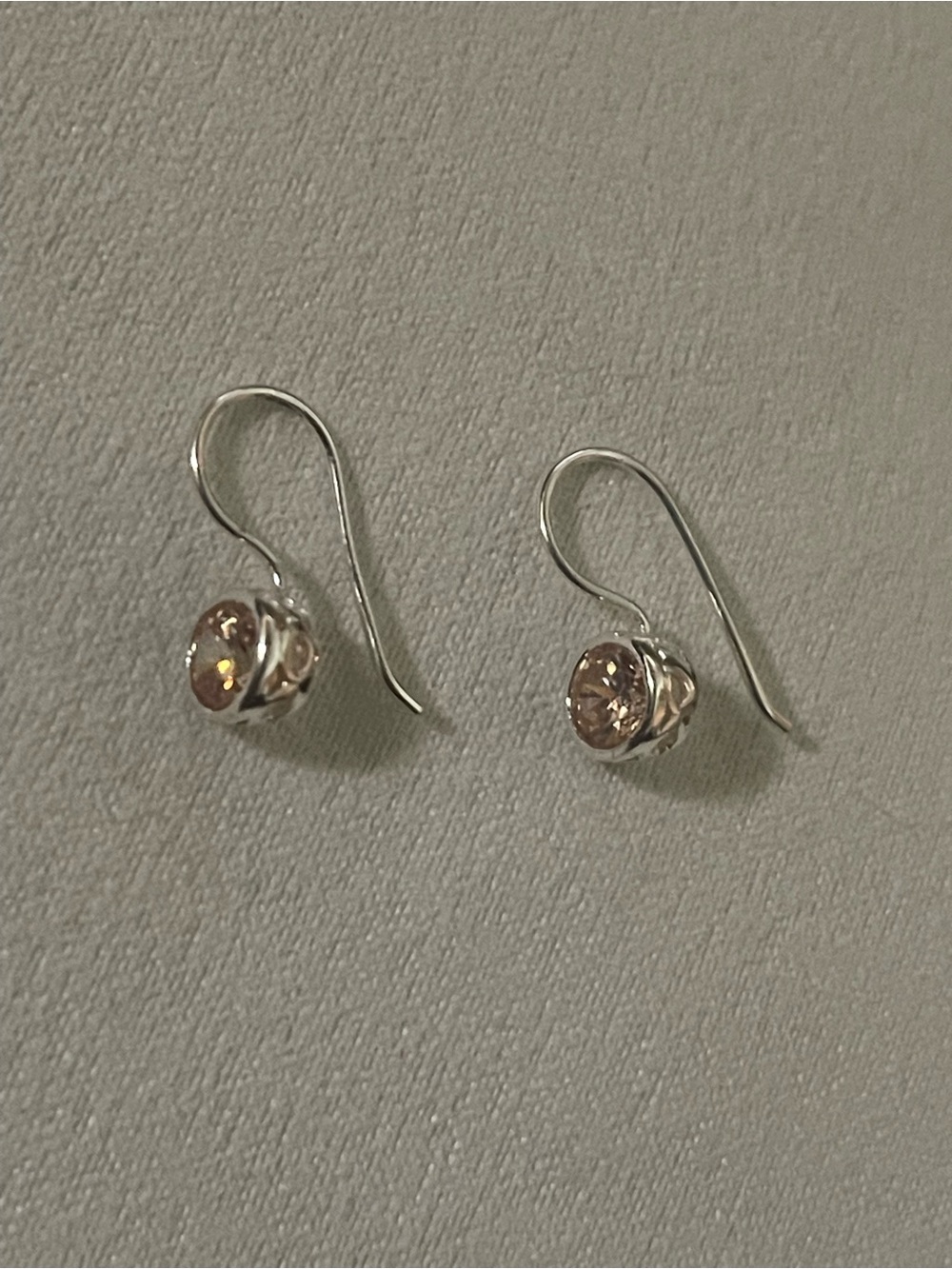 Silver Dangle Earrings with Light Peach Crystals